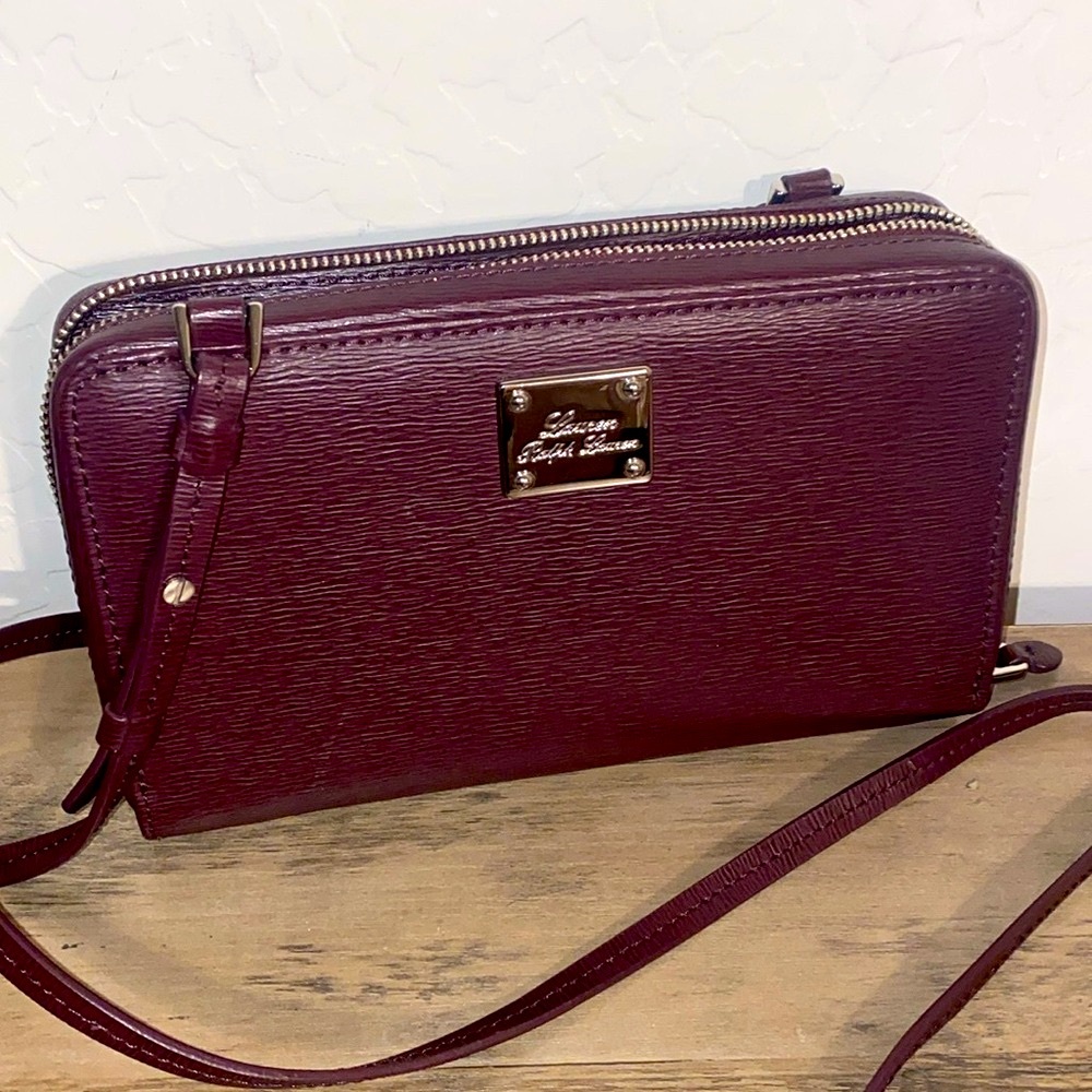 RLL by Ralph Lauren 2 in 1 Plum Leather Crossbody Wallet NWOT